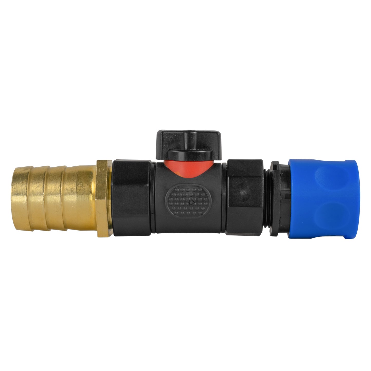 Hose Connector Blue with In-Line BSPF Valve and 25mm Brass Barb Garden Hose Pipe