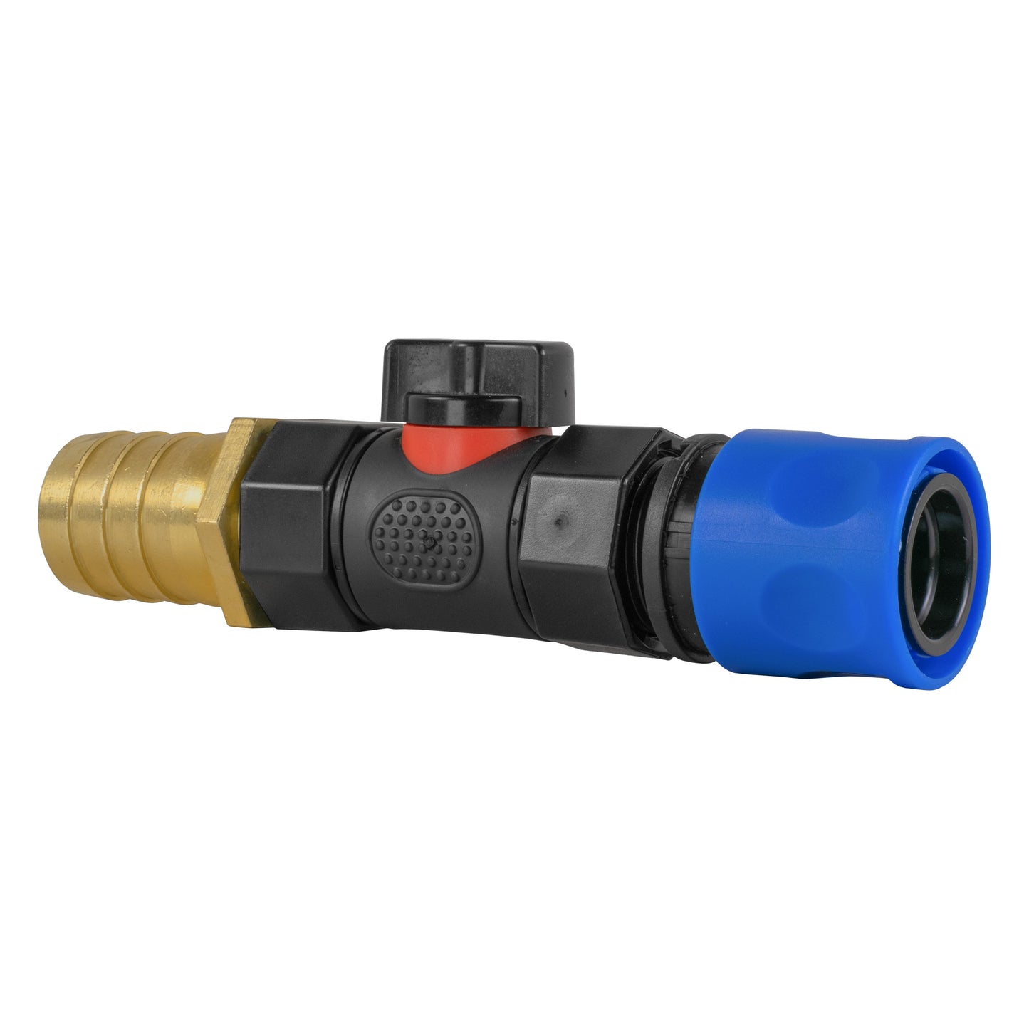 Hose Connector Blue with In-Line BSPF Valve and 25mm Brass Barb Garden Hose Pipe