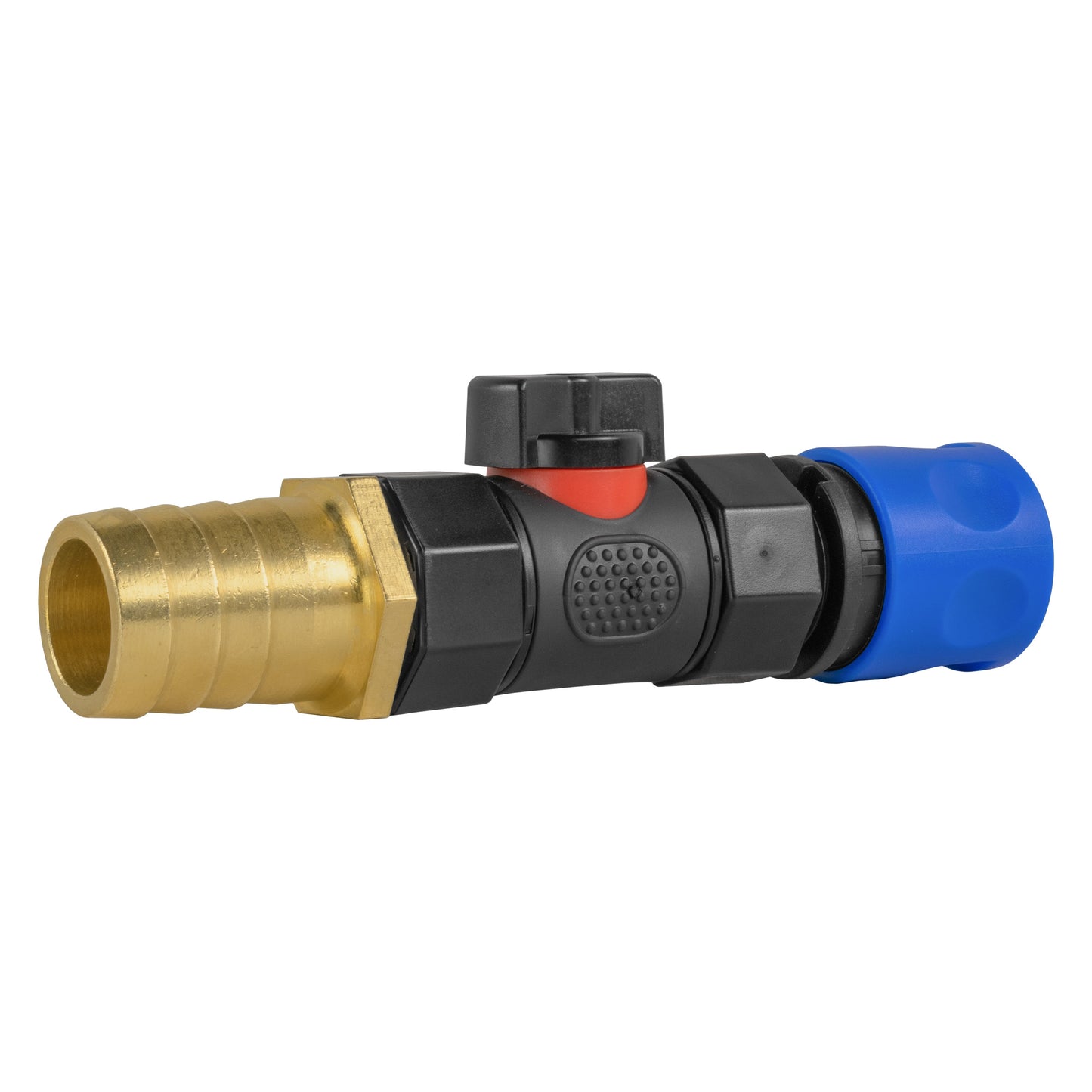 Hose Connector Blue with In-Line BSPF Valve and 25mm Brass Barb Garden Hose Pipe