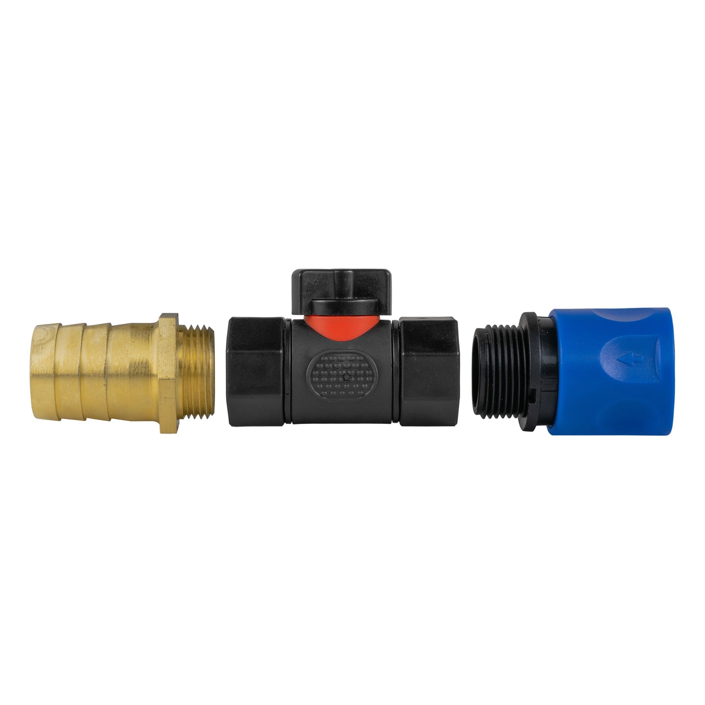 Hose Connector Blue with In-Line BSPF Valve and 25mm Brass Barb Garden Hose Pipe