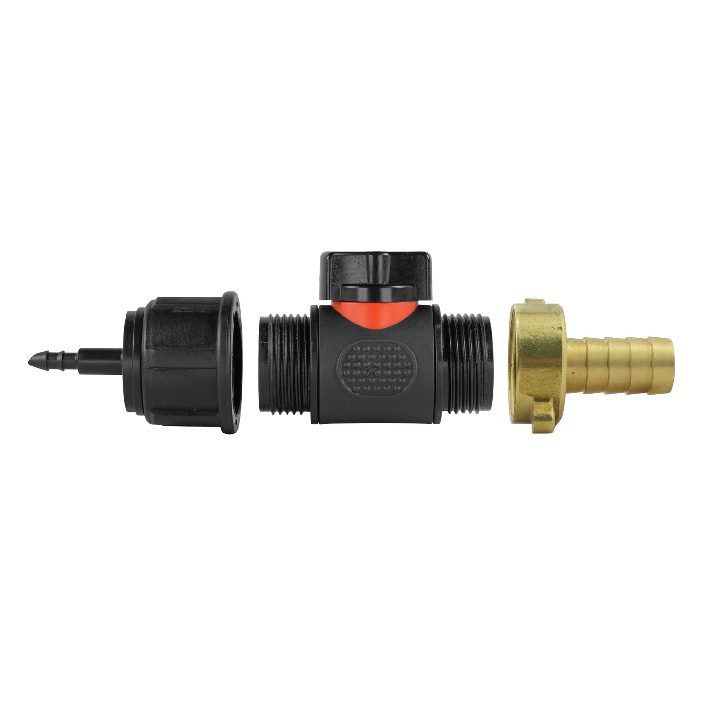 4mm Barb Micro Connector with In-Line BSPM Valve and 13mm Brass Barb Tap Adapter