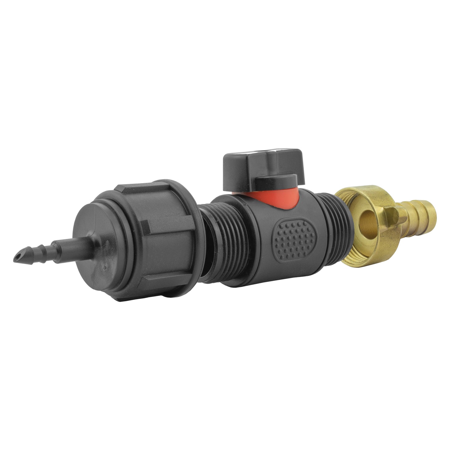 4mm Barb Micro Connector with In-Line BSPM Valve and 13mm Brass Barb Tap Adapter