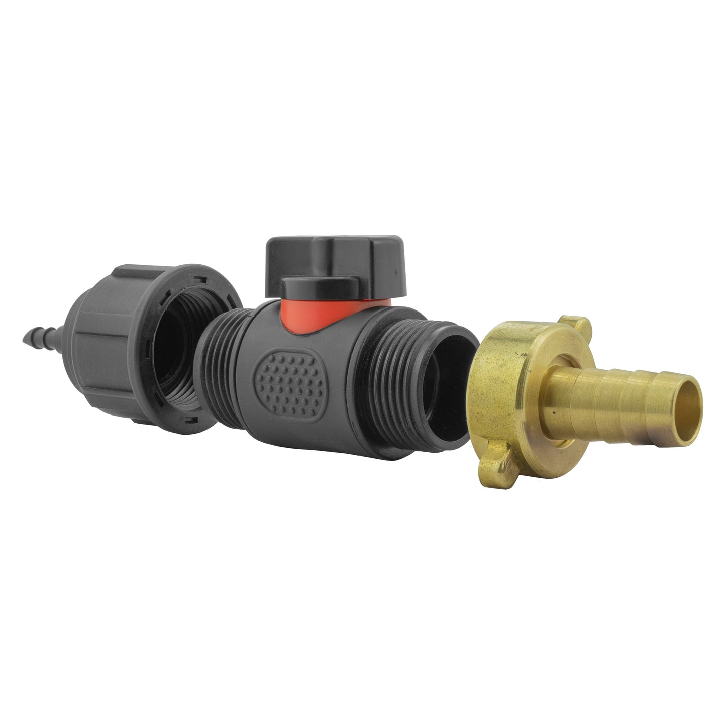 4mm Barb Micro Connector with In-Line BSPM Valve and 13mm Brass Barb Tap Adapter