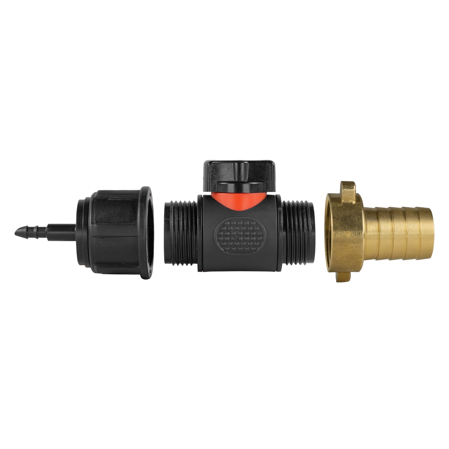 4mm Barb Micro Connector with In-Line BSPM Valve and 19mm Brass Barb Tap Adapter