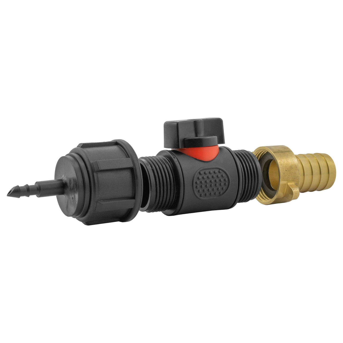 4mm Barb Micro Connector with In-Line BSPM Valve and 19mm Brass Barb Tap Adapter