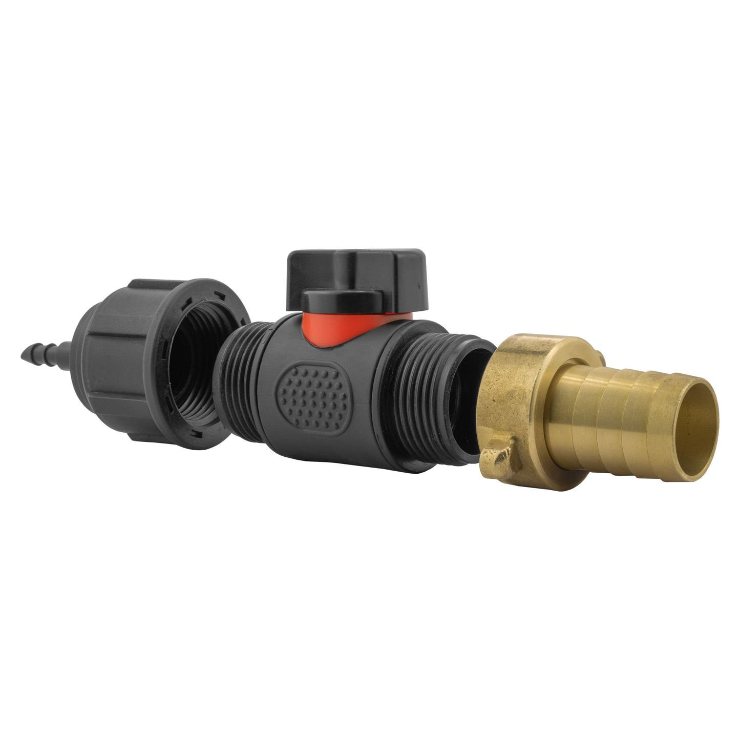 4mm Barb Micro Connector with In-Line BSPM Valve and 19mm Brass Barb Tap Adapter