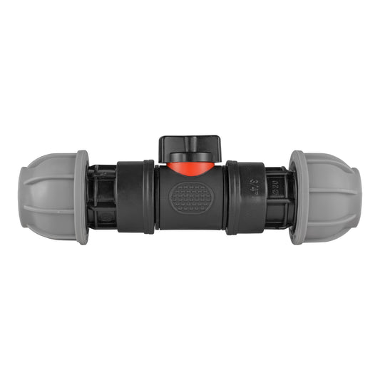 In-Line BSPM Valve with 2 x 20mm MDPE Straight Connectors for BSP Thread Fitting