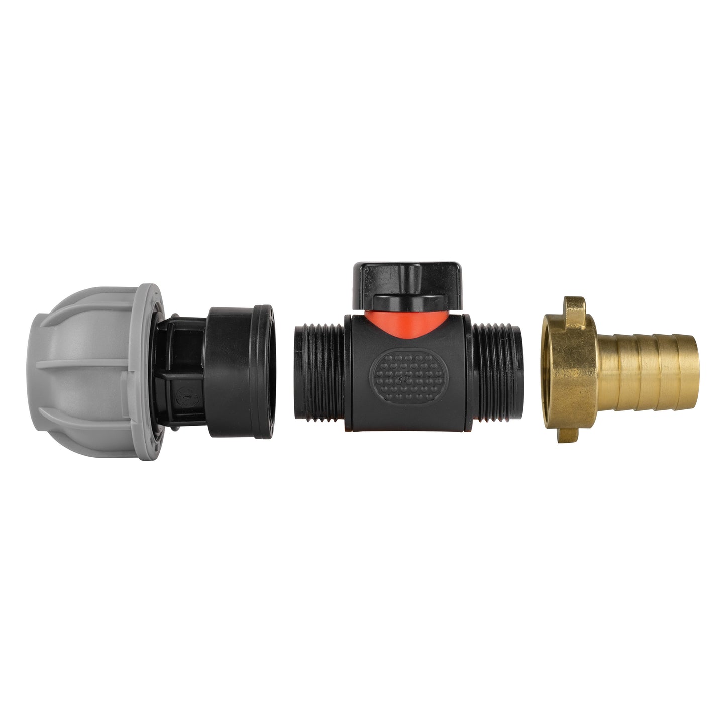 20mm MDPE Straight with In-Line BSPM Valve and 19mm Brass Barb Hose Pipe Fitting