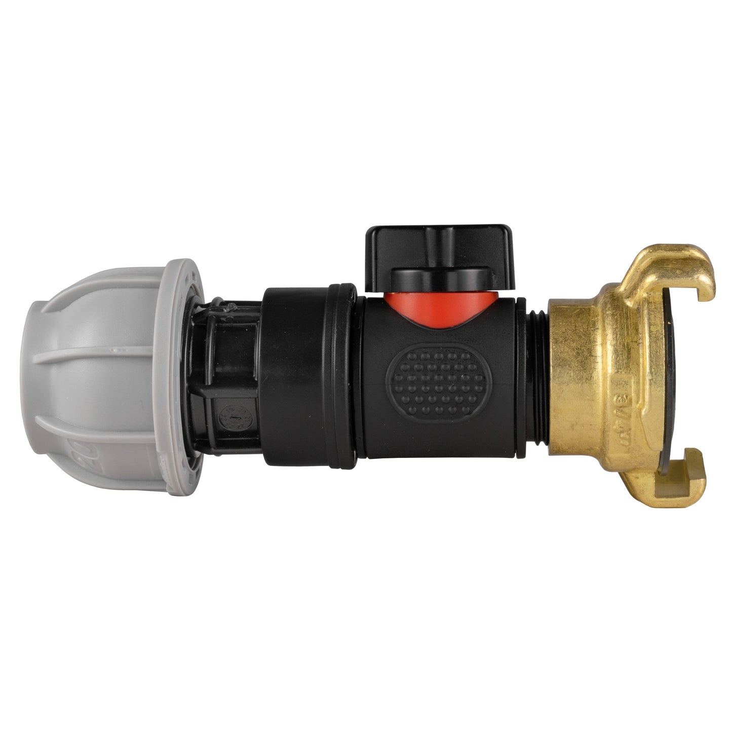 20mm MDPE Straight with In-Line BSPM Valve and Geka Type Connector Claw Coupling