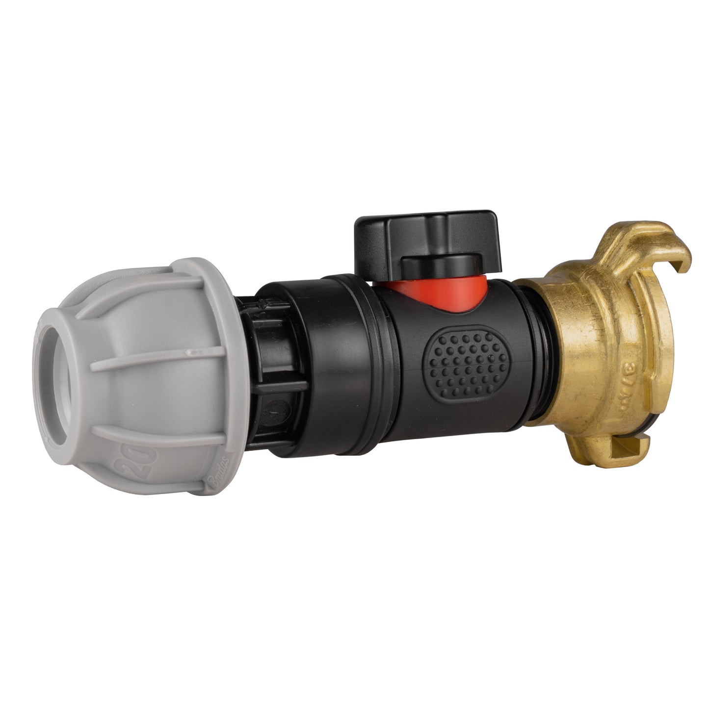 20mm MDPE Straight with In-Line BSPM Valve and Geka Type Connector Claw Coupling