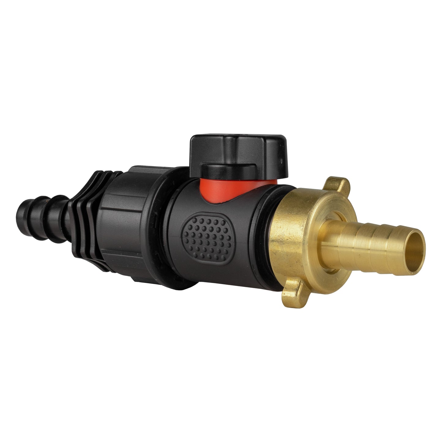 16mm Barbed Straight with In-Line BSPM Valve and 13mm Brass Barb Water Connector