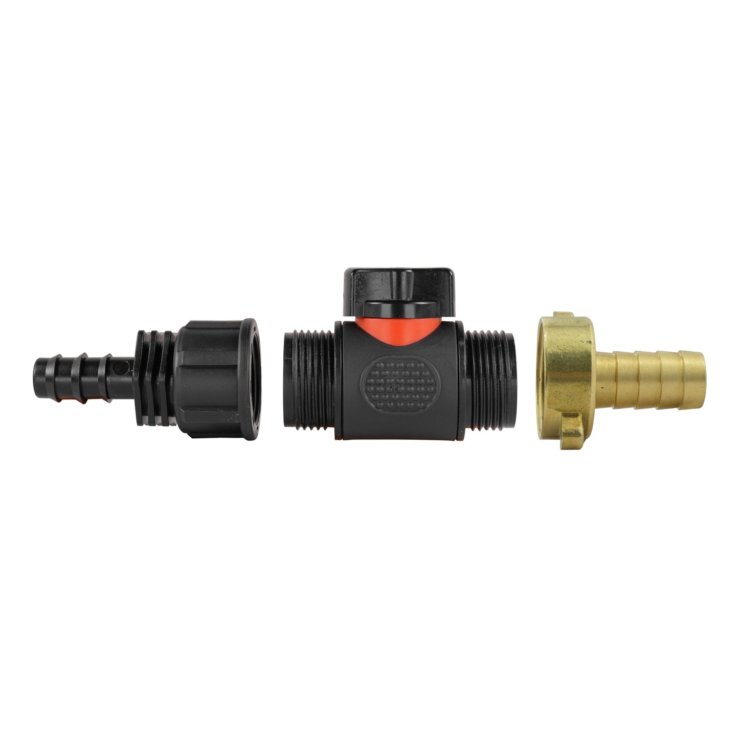 16mm Barbed Straight with In-Line BSPM Valve and 13mm Brass Barb Water Connector