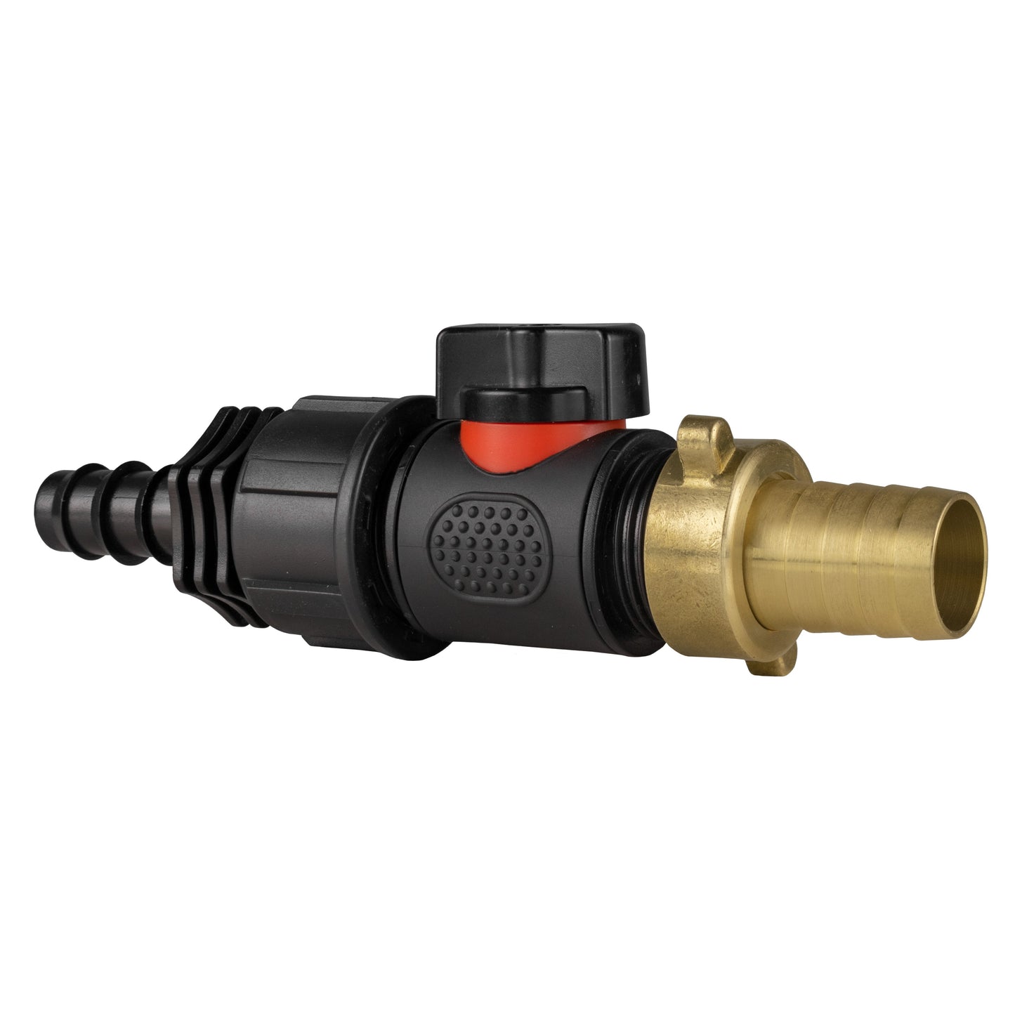 16mm Barbed Straight with In-Line BSPM Valve and 19mm Brass Barb Water Connector