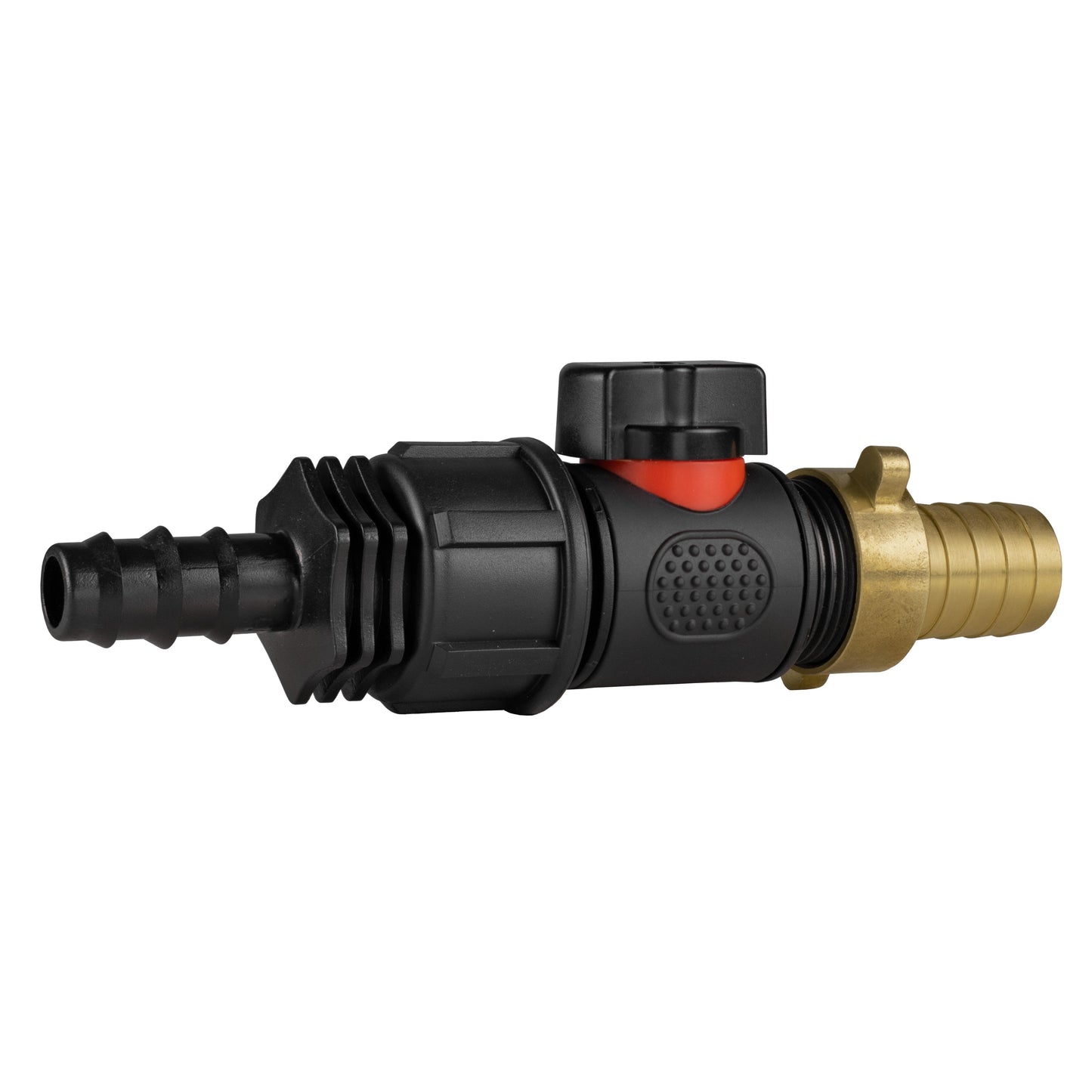 16mm Barbed Straight with In-Line BSPM Valve and 19mm Brass Barb Water Connector