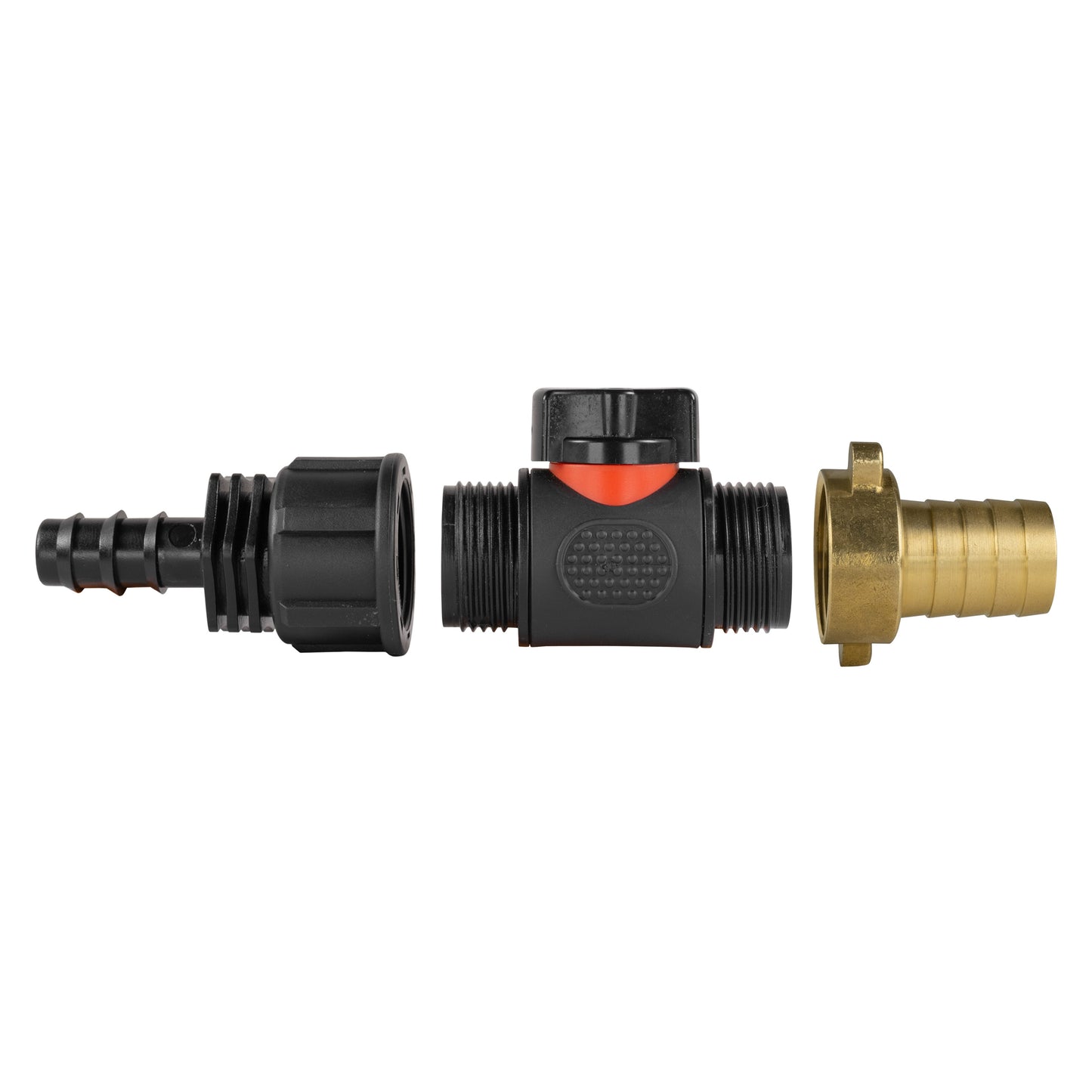 16mm Barbed Straight with In-Line BSPM Valve and 19mm Brass Barb Water Connector