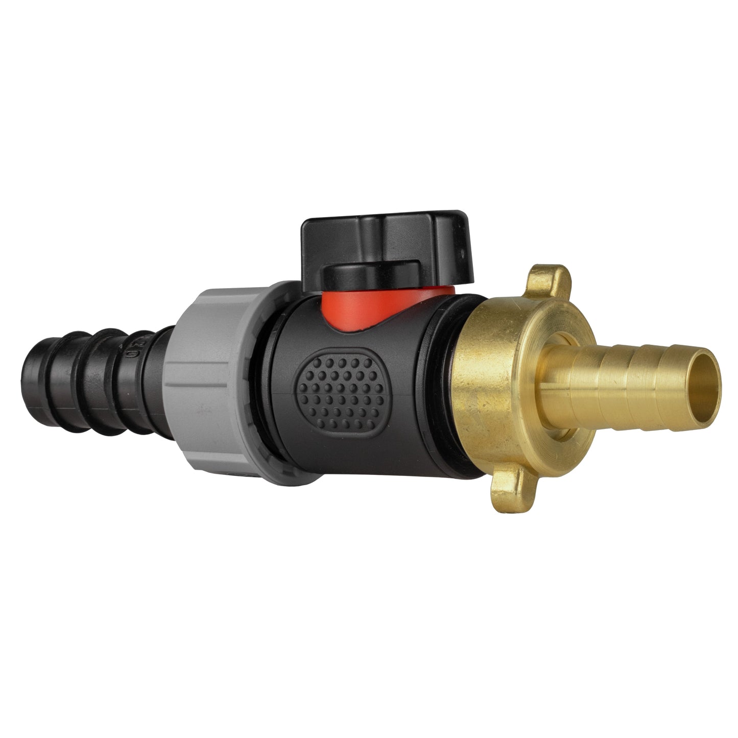 20mm Barbed Straight with In-Line BSPM Valve and 13mm Brass Barb Water Connector
