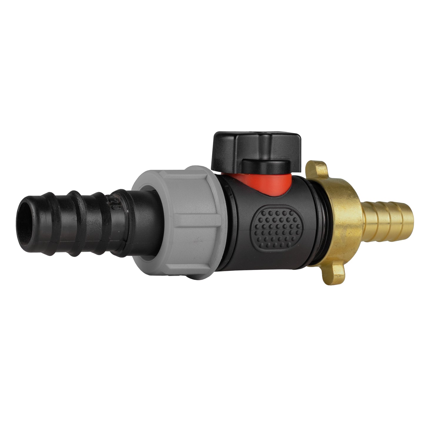 20mm Barbed Straight with In-Line BSPM Valve and 13mm Brass Barb Water Connector