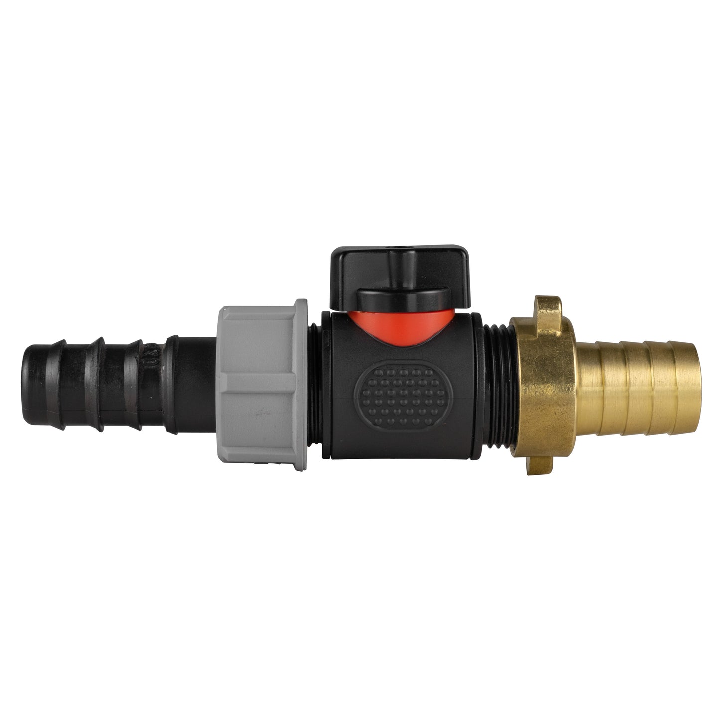 20mm Barbed Straight with In-Line BSPM Valve and 19mm Brass Barb Water Connector