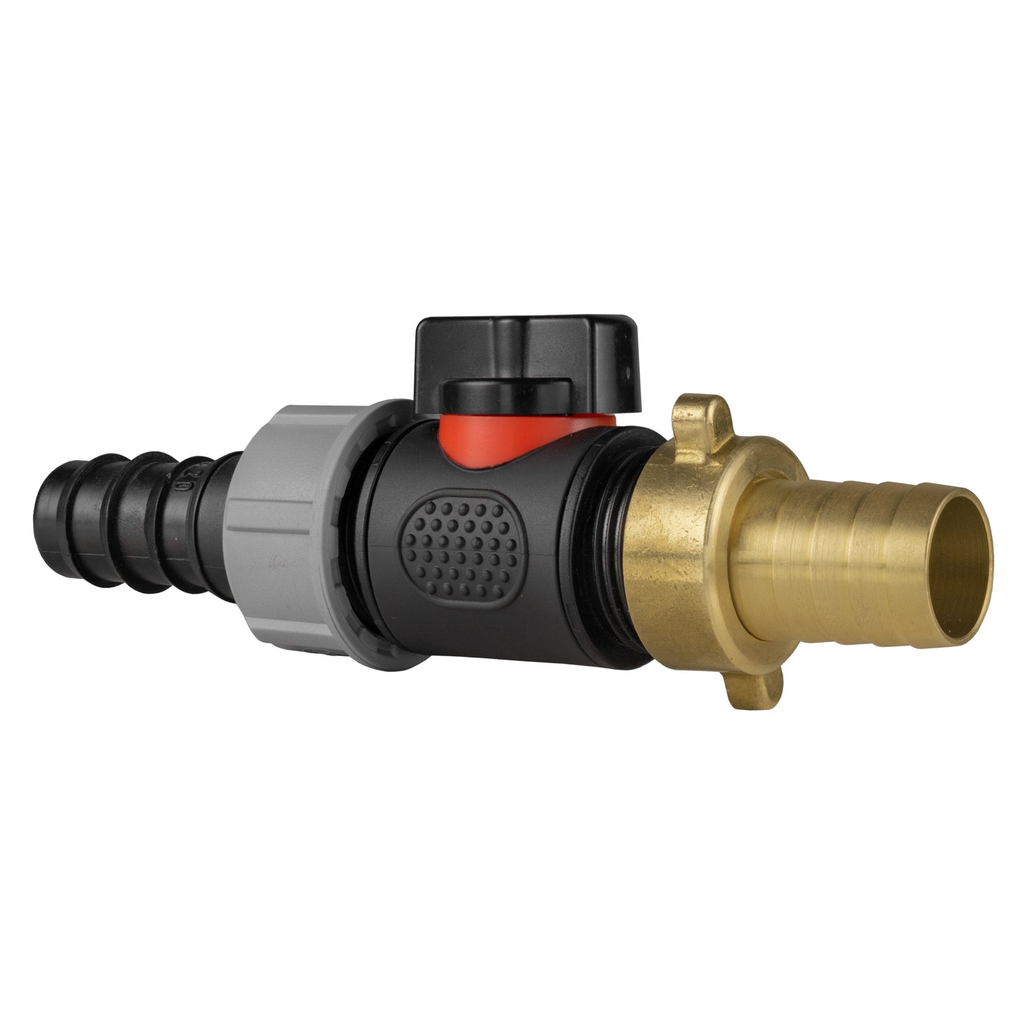 20mm Barbed Straight with In-Line BSPM Valve and 19mm Brass Barb Water Connector
