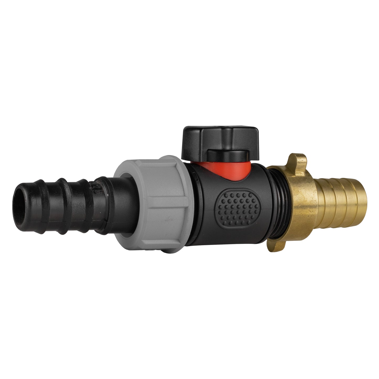 20mm Barbed Straight with In-Line BSPM Valve and 19mm Brass Barb Water Connector