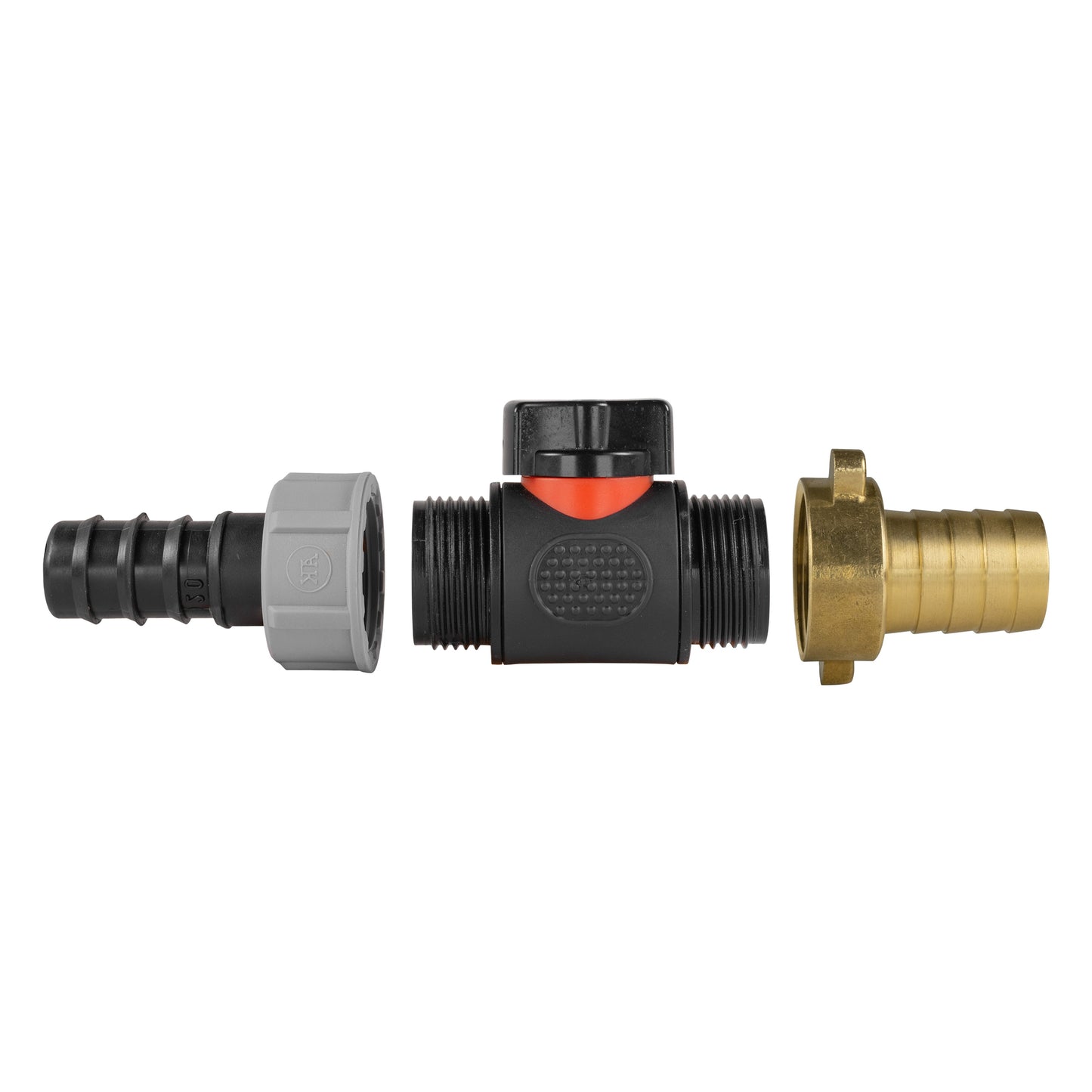 20mm Barbed Straight with In-Line BSPM Valve and 19mm Brass Barb Water Connector