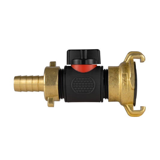 13mm Brass Barb with In-Line BSPM Valve and Geka Type Connector Water Connector