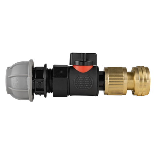 20mm MDPE Straight with BSPF-Quick Connect Valve and Hose Connector Brass