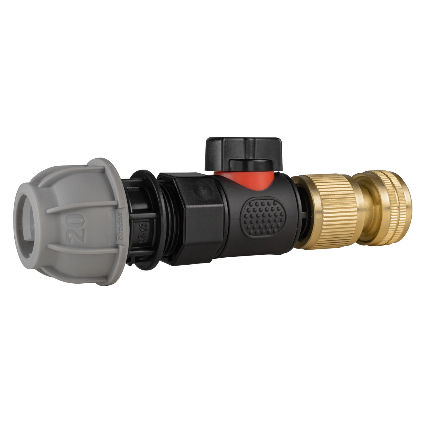20mm MDPE Straight with BSPF-Quick Connect Valve and Hose Connector Brass