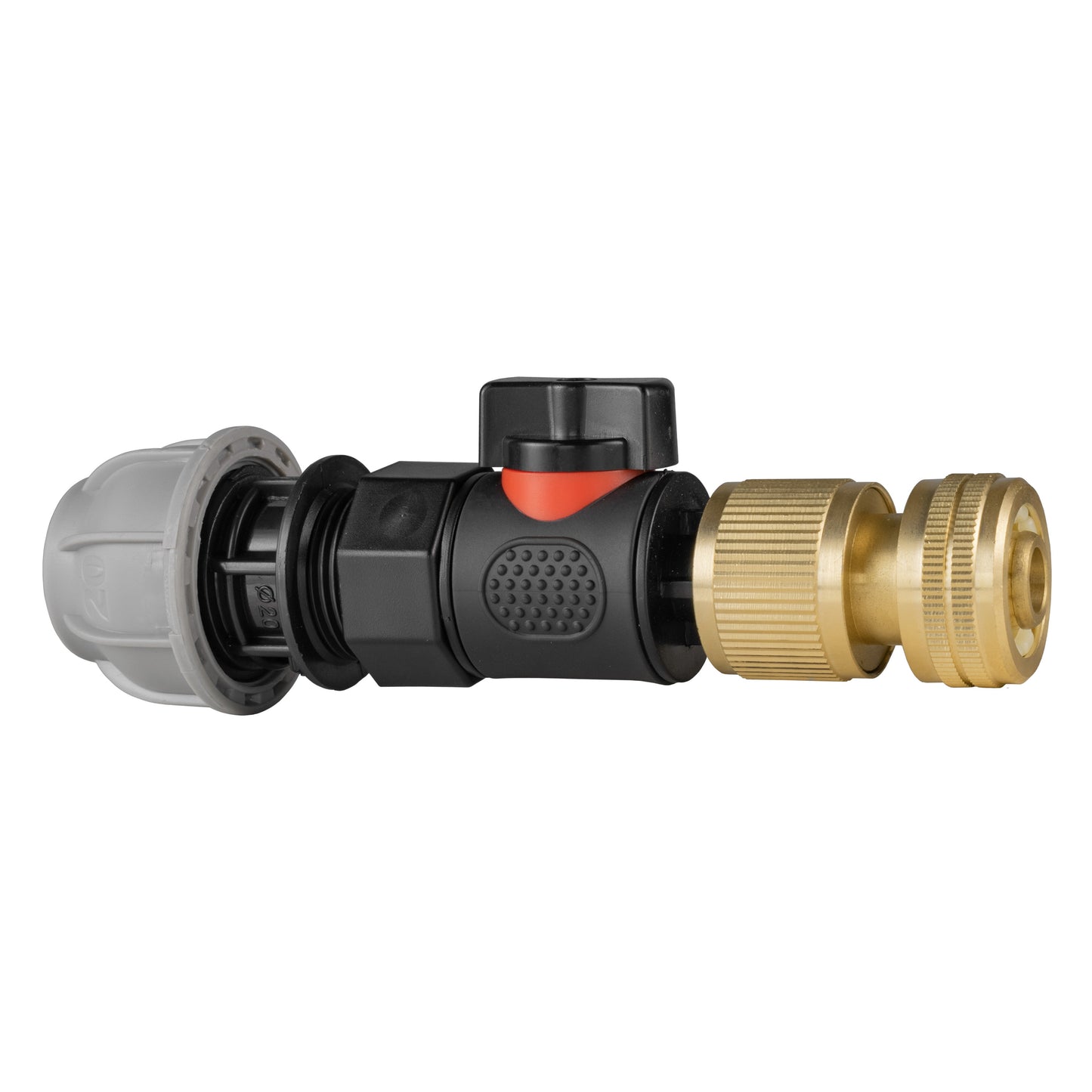 20mm MDPE Straight with BSPF-Quick Connect Valve and Hose Connector Brass