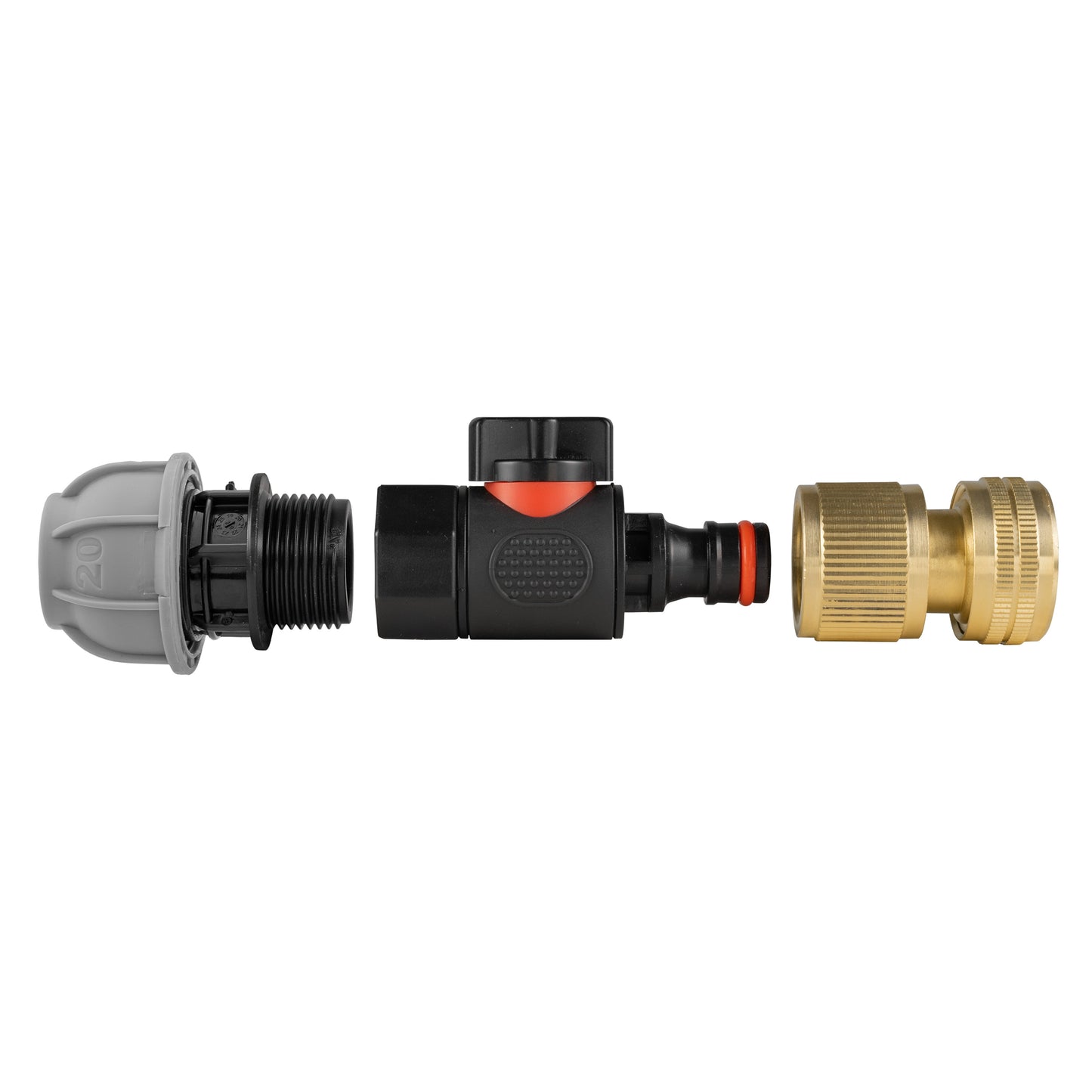 20mm MDPE Straight with BSPF-Quick Connect Valve and Hose Connector Brass