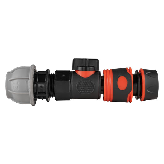 20mm MDPE Straight with BSPF-Quick Connect Valve and Hose Connector Black Soft