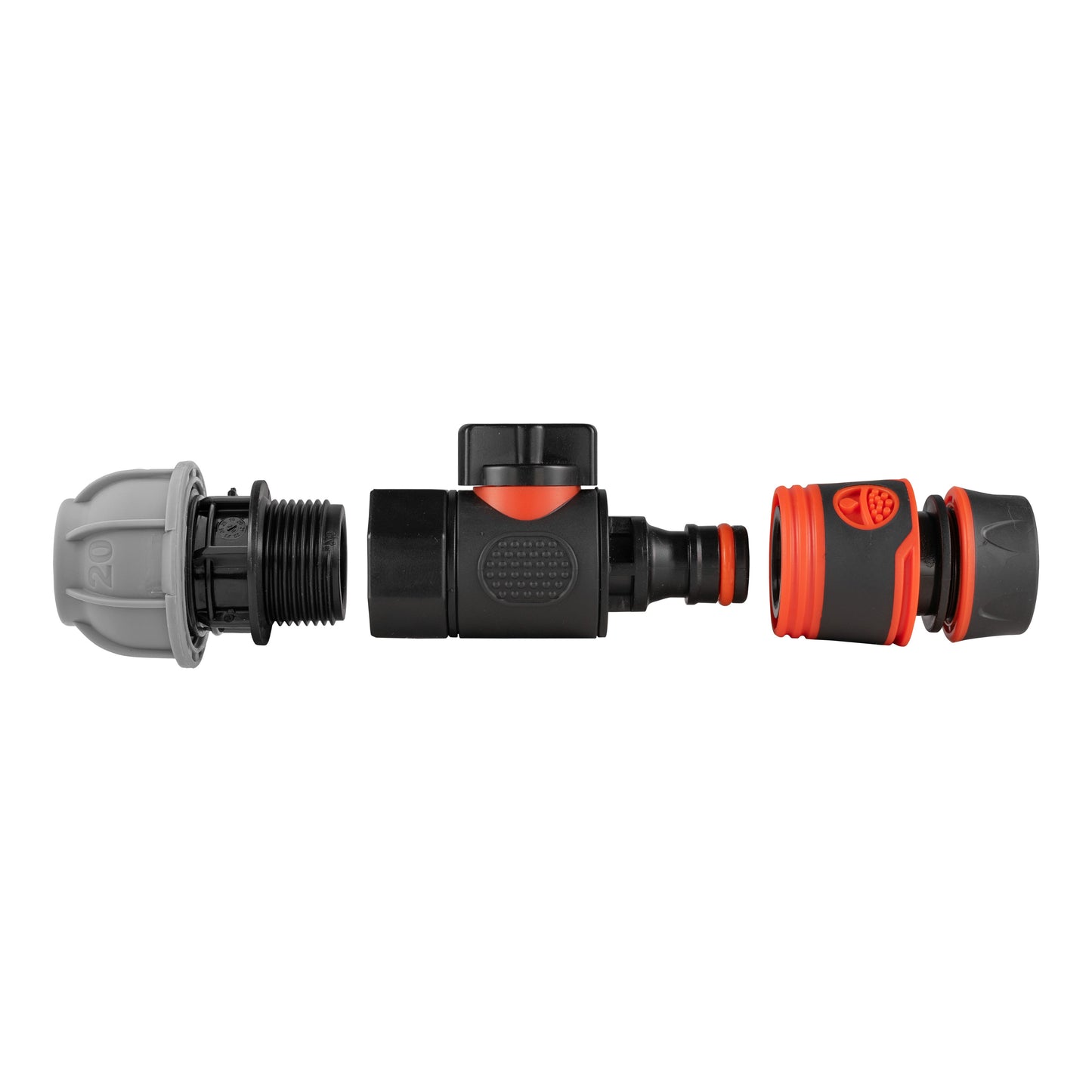 20mm MDPE Straight with BSPF-Quick Connect Valve and Hose Connector Black Soft