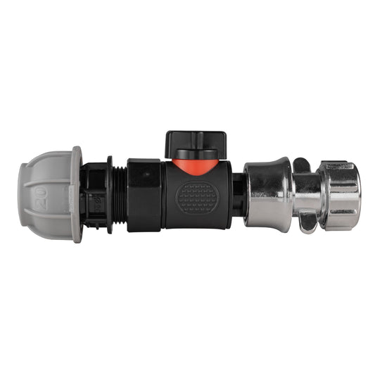 20mm MDPE Straight with BSPF-Quick Connect Valve and Hose Connector Zinc