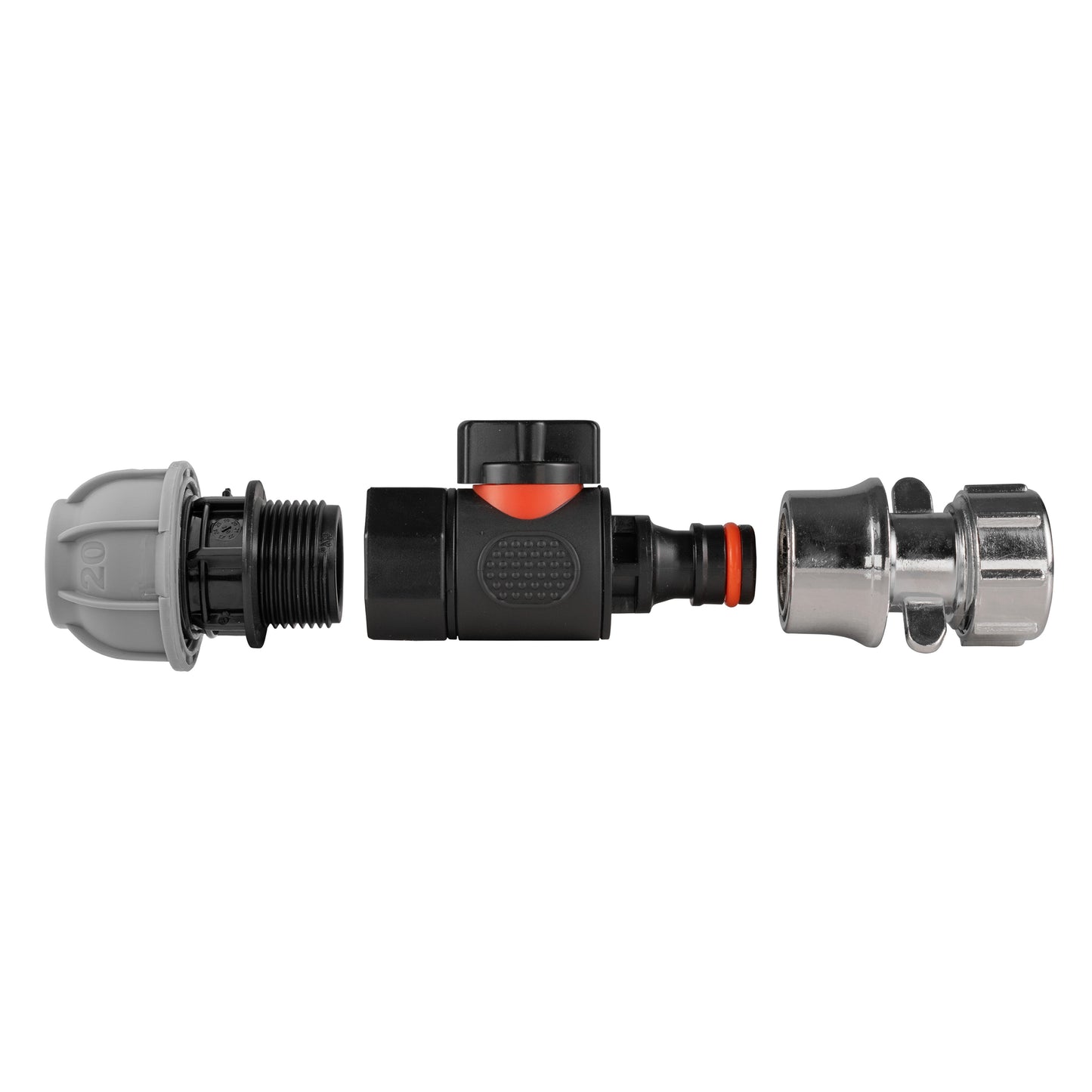 20mm MDPE Straight with BSPF-Quick Connect Valve and Hose Connector Zinc