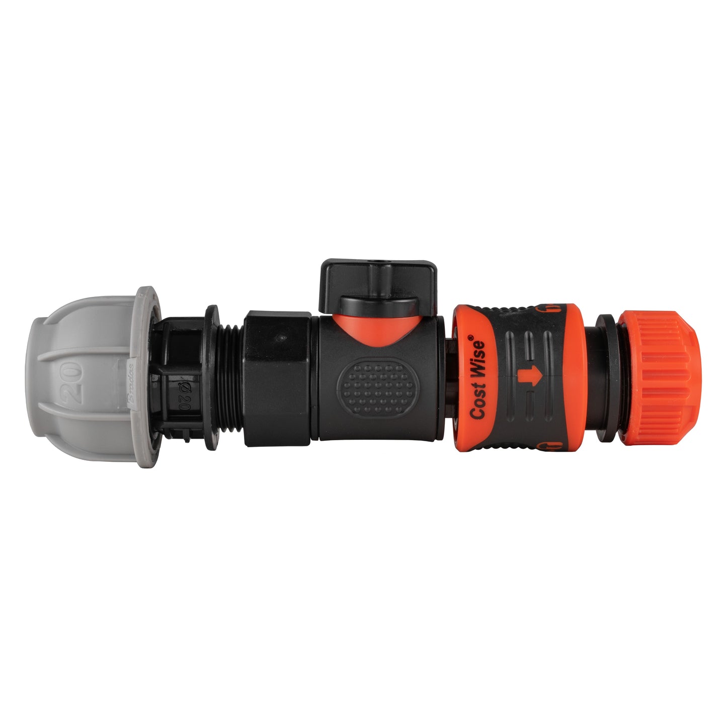 20mm MDPE Straight with BSPF-Quick Connect Valve and Hose Connector Lock