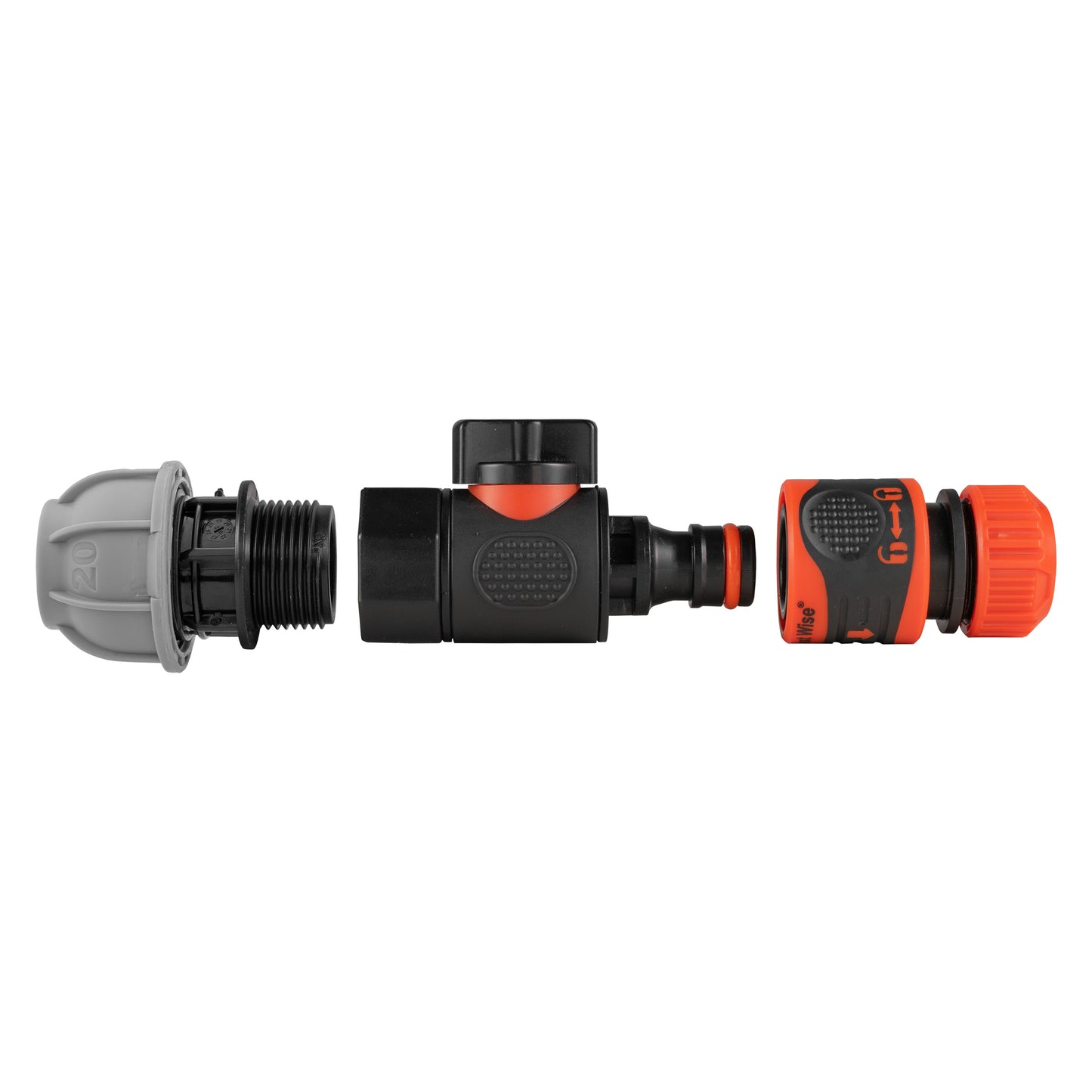 20mm MDPE Straight with BSPF-Quick Connect Valve and Hose Connector Lock