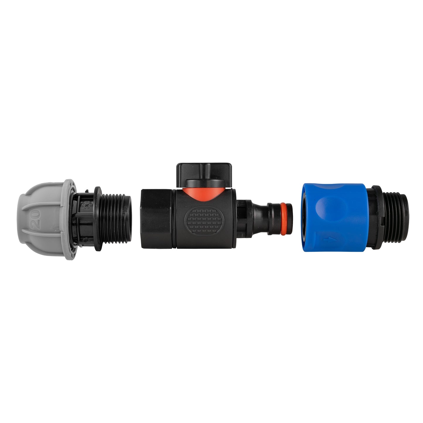20mm MDPE Straight with BSPF-Quick Connect Valve and Hose Connector 3/4in BSPM