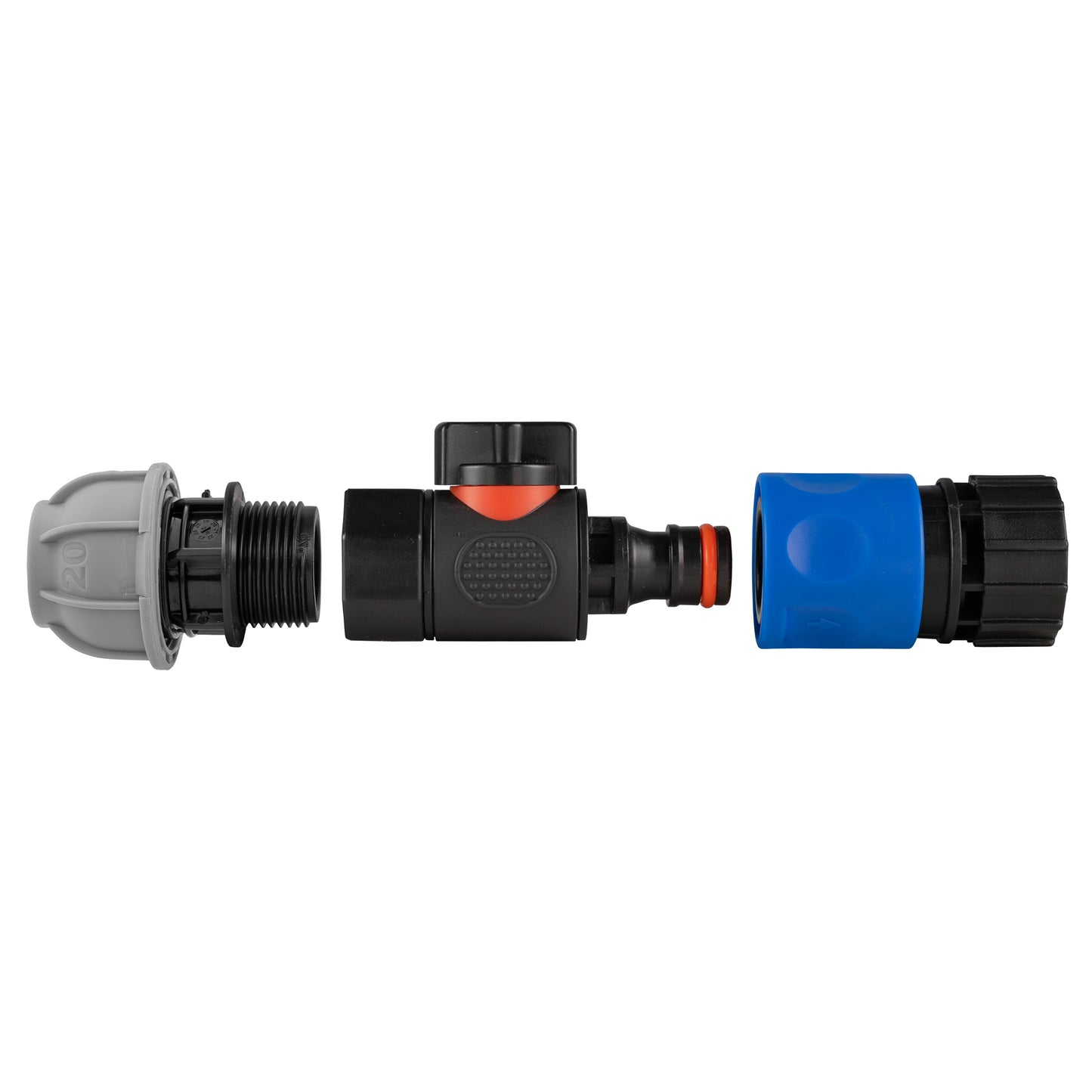 20mm MDPE Straight with BSPF-Quick Connect Valve and Hose Connector 3/4in BSPF