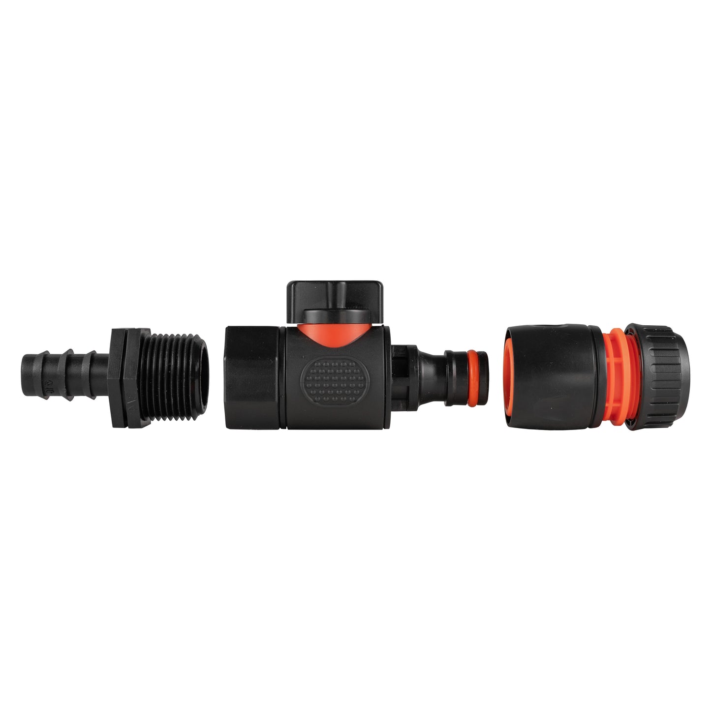 16mm Barbed Straight with BSPF-Quick Connect Valve and Hose Connector Black