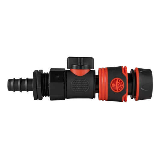 16mm Barbed Straight with BSPF-Quick Connect Valve and Hose Connector Black Soft