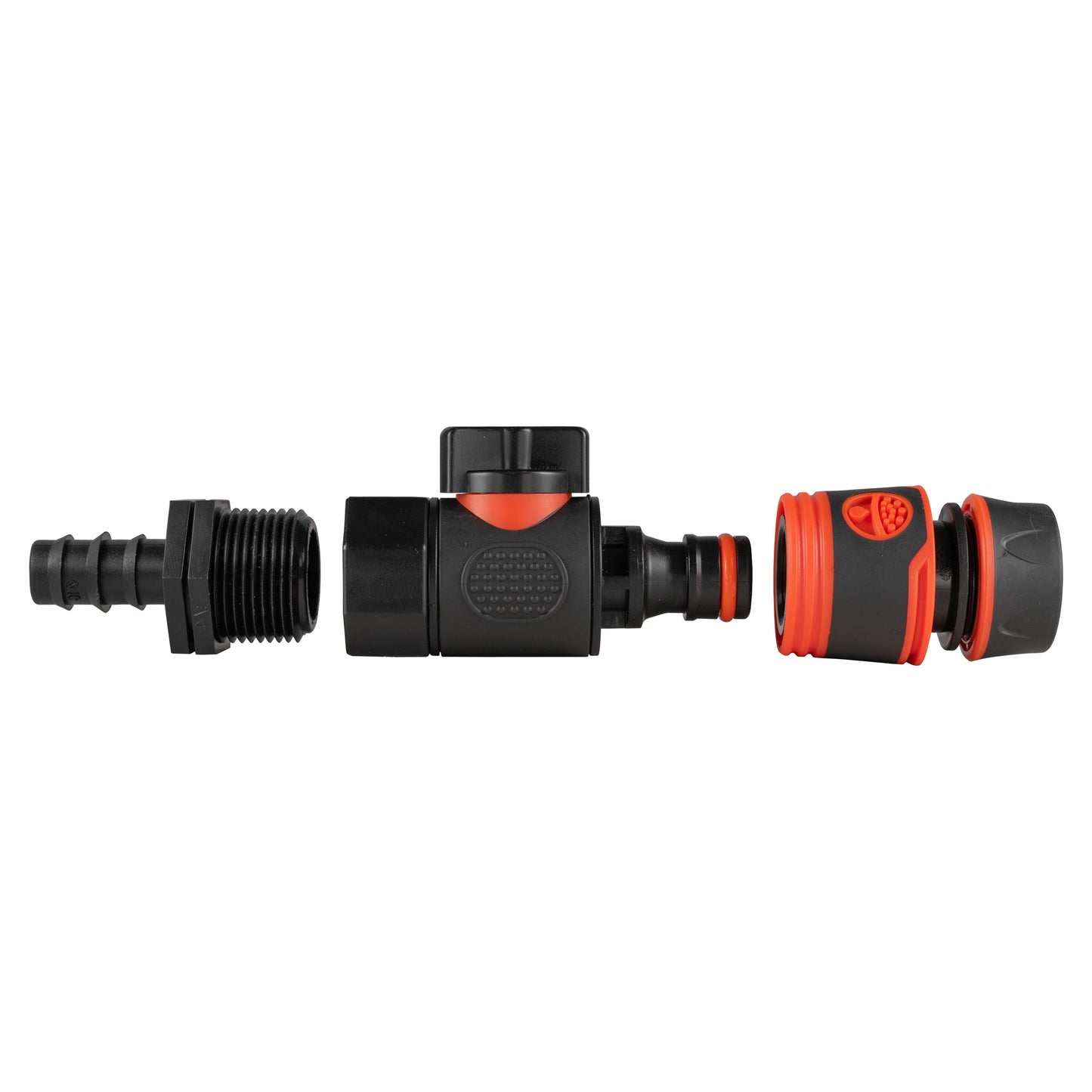 16mm Barbed Straight with BSPF-Quick Connect Valve and Hose Connector Black Soft