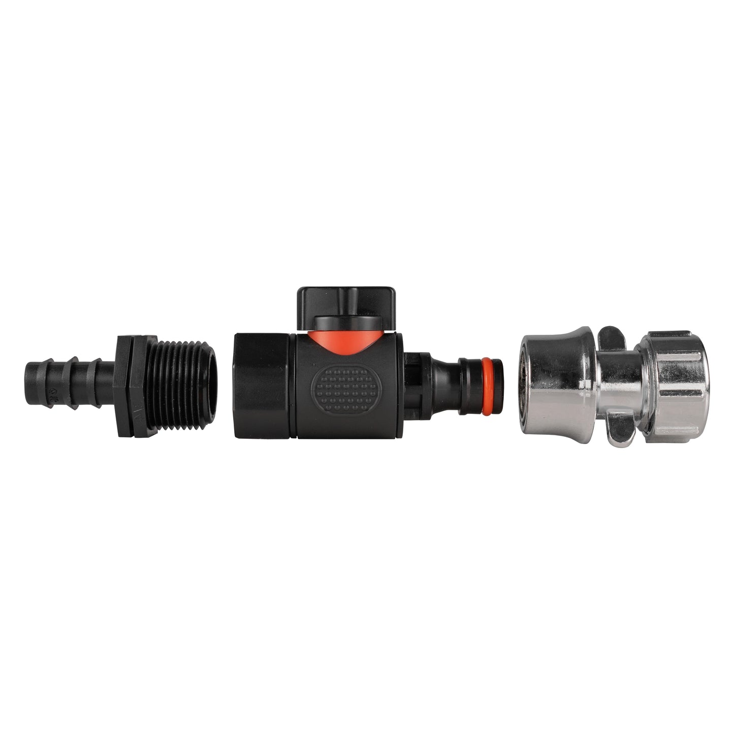 16mm Barbed Straight with BSPF-Quick Connect Valve and Hose Connector Zinc