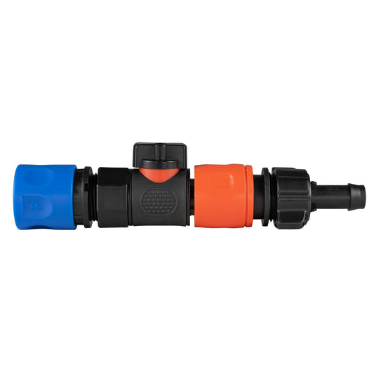 Hose Connector Blue with BSPF- Quick Connect Valve and Hose Connector 16mm Barb