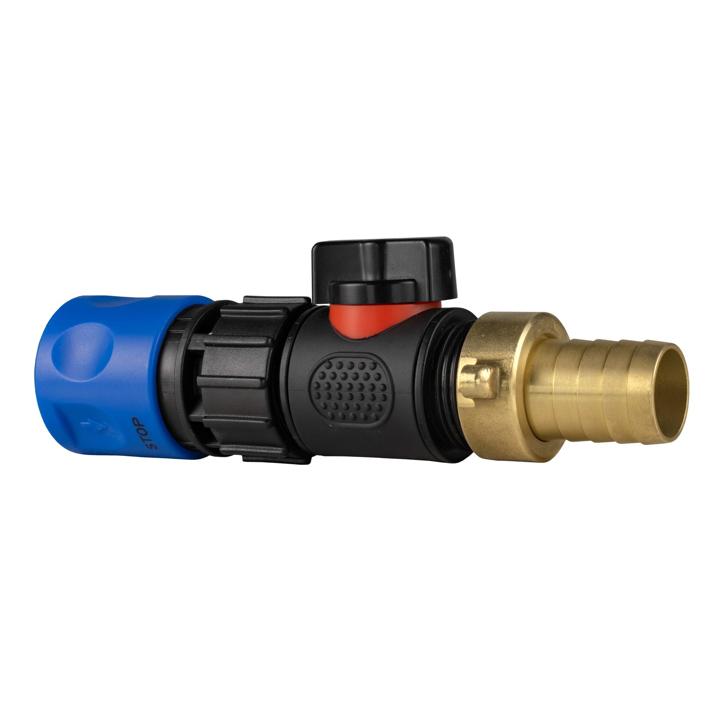 Hose Connector Blue with In-Line BSPM Valve and 19mm Brass Barb Water Connector