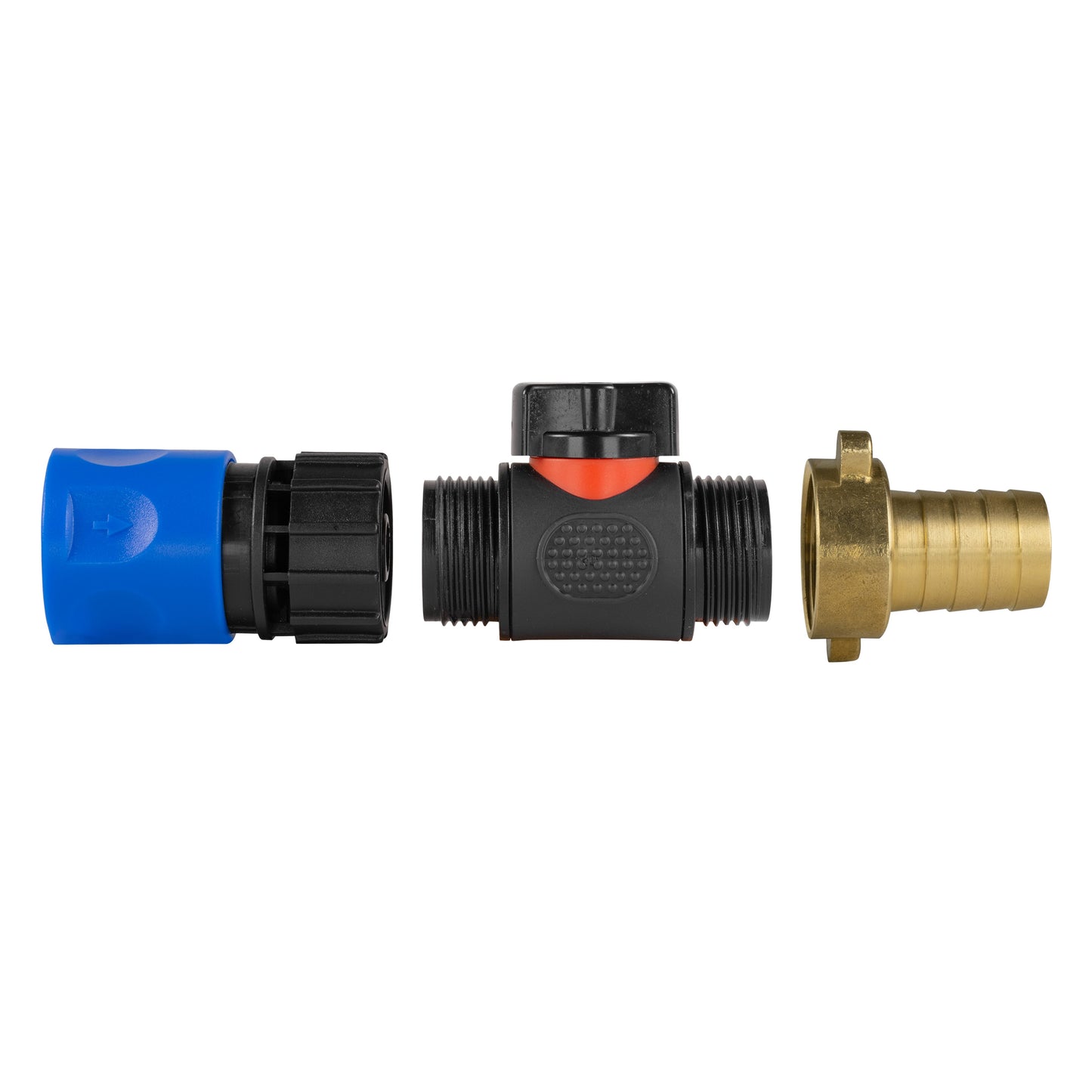Hose Connector Blue with In-Line BSPM Valve and 19mm Brass Barb Water Connector