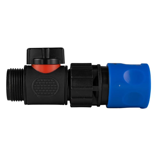 Hose Connector Blue with In-Line BSPM Threaded Valve for Drip Irrigation Fitting
