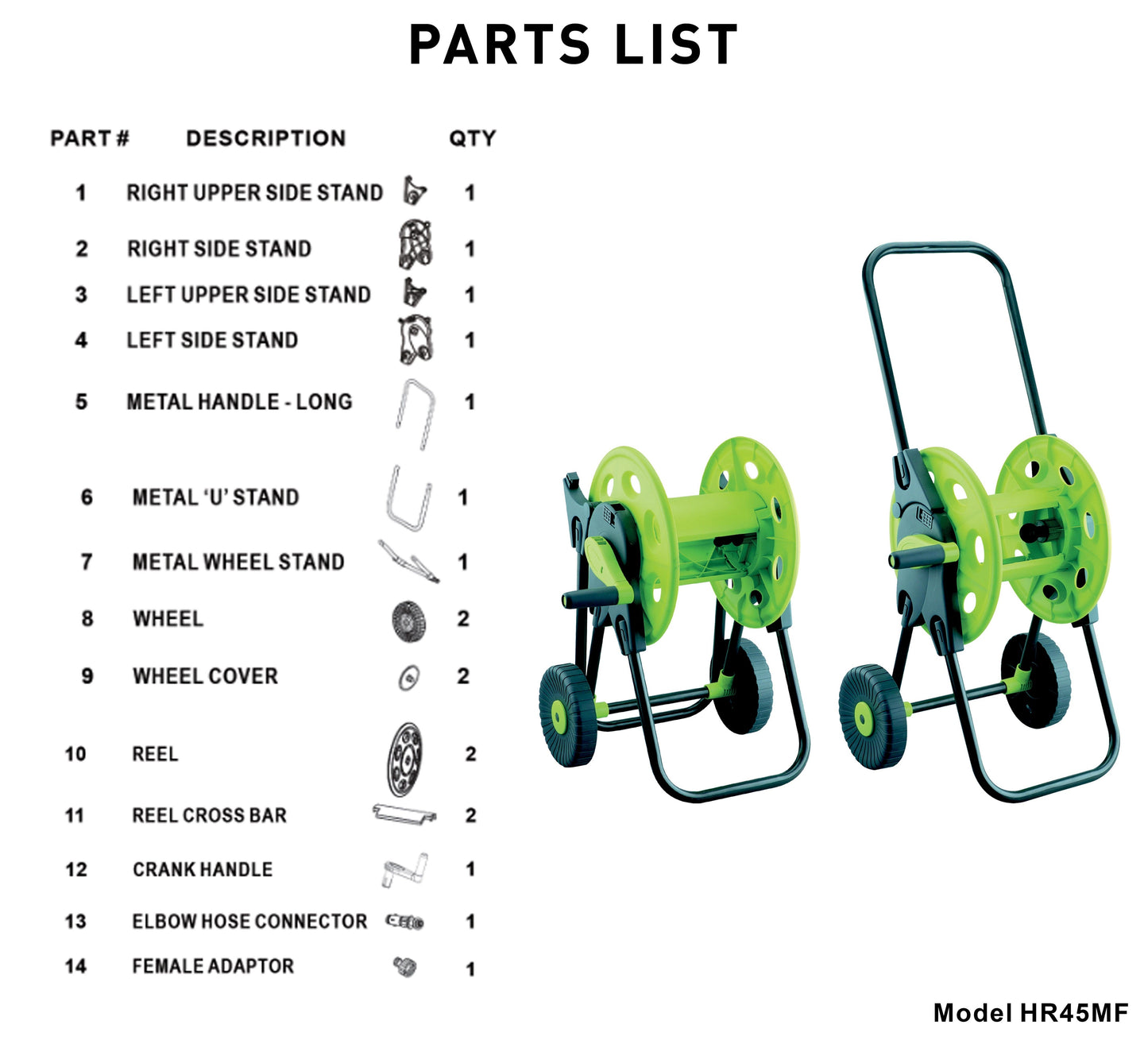 Hose Cart for 45m 1/2in Garden Hose CW Garden Hose Pipe Outdoor Hose Accessory