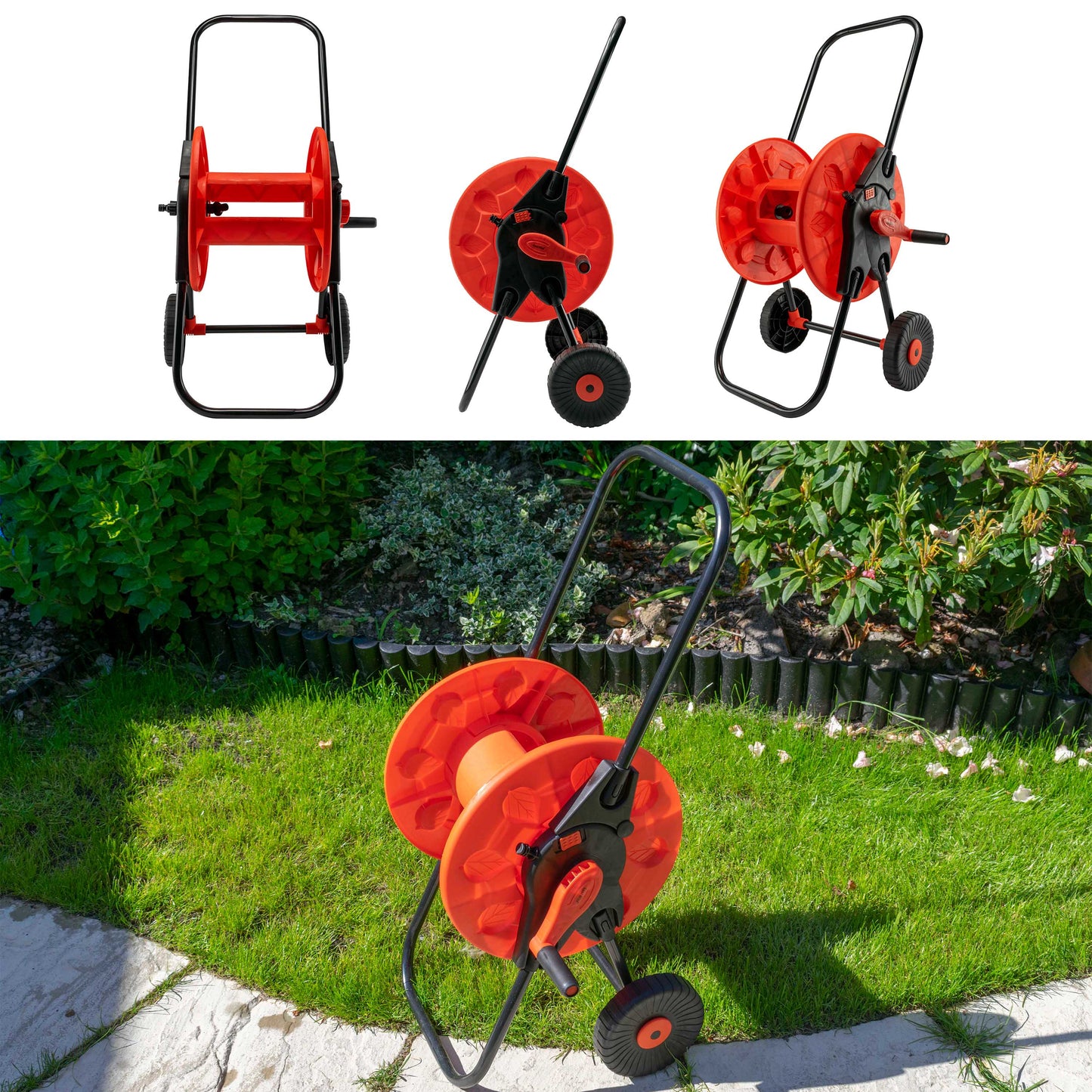 Hose Cart with Wheels for 60m 1/2in Garden Hose CW for Outdoor Hose Accessory
