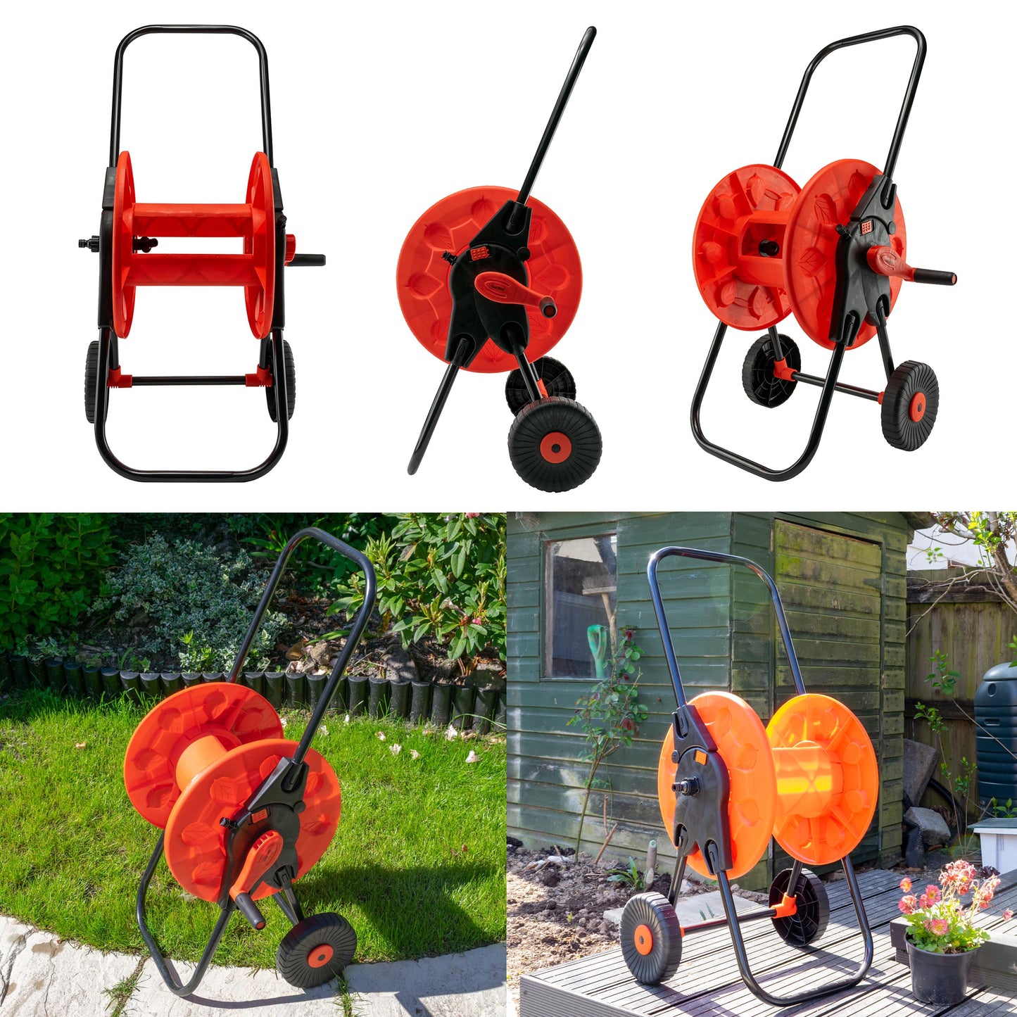 Hose Cart with Wheels for 60m 1/2in Garden Hose CW for Outdoor Hose Accessory