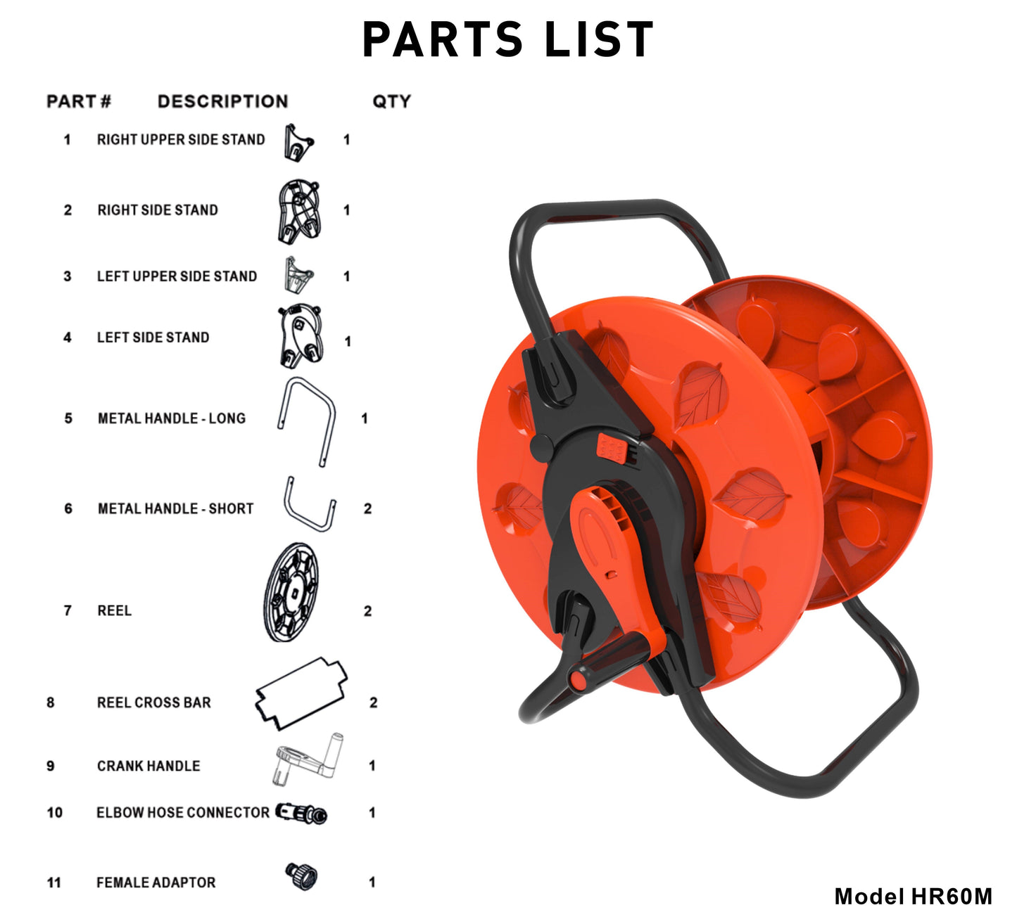 Hose Reel for 60m 1/2in Garden Hose CW Garden Hose Pipe Outdoor Hose Accessory